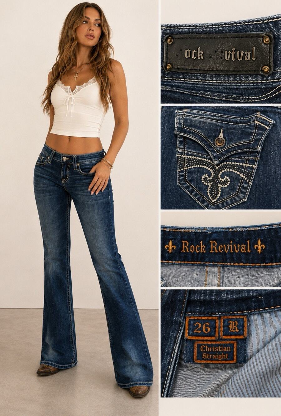 Y2K Indie Sleaze Rock Revival Christian Straight Jeans Size 26 Dark Wash Indigo